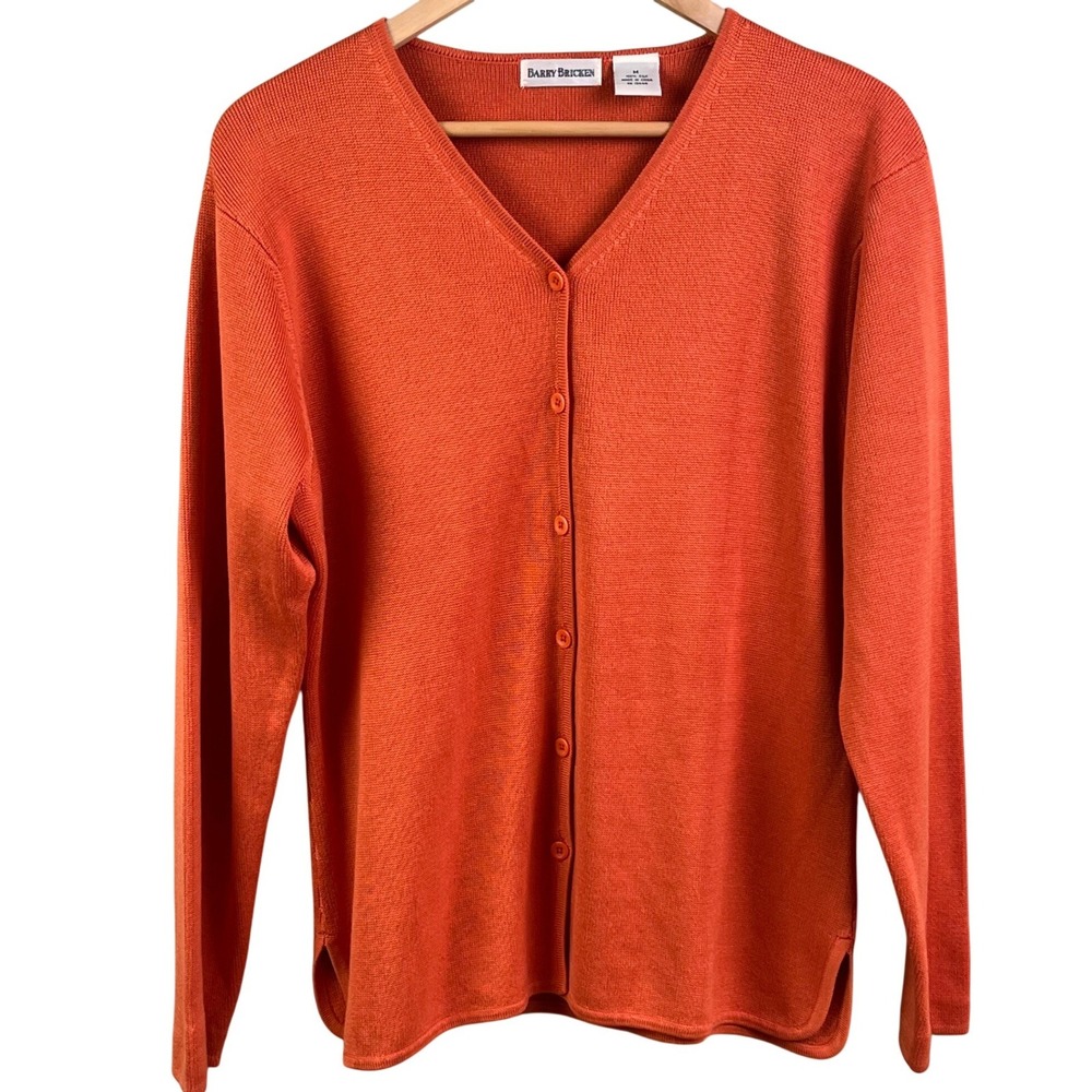 VTG Barry Bricken Orange‎ Button Down Silk Cardigan Woman's Medium Preppy